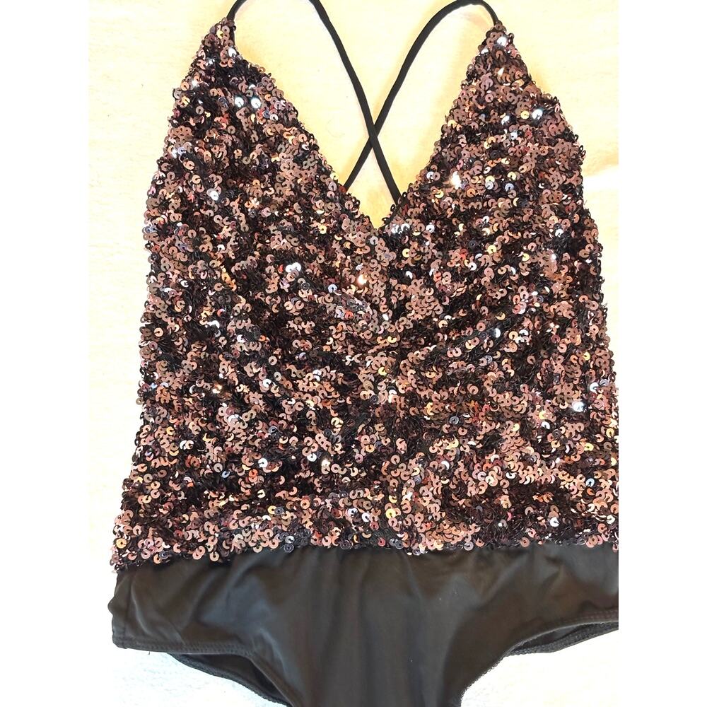 NWOT ASTR Spaghetti Strap Sequined Special Occasion Bodysuit Top Oneie Snap XS